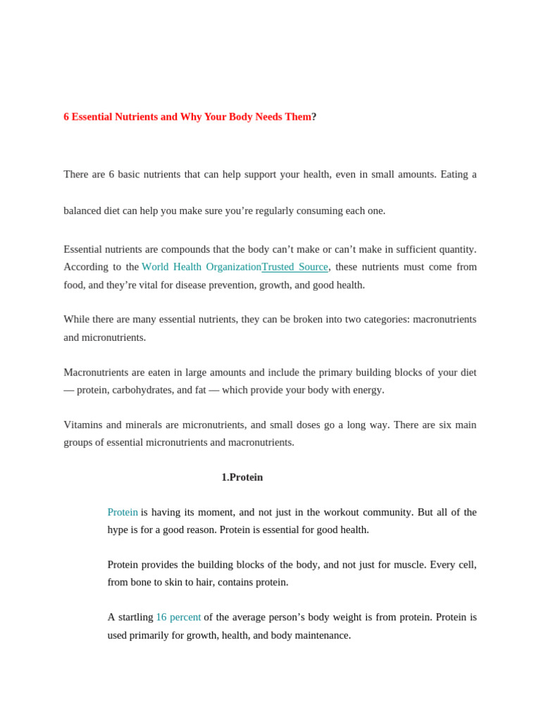 6 Essential Nutrients for Health | PDF | Nutrients | Fat