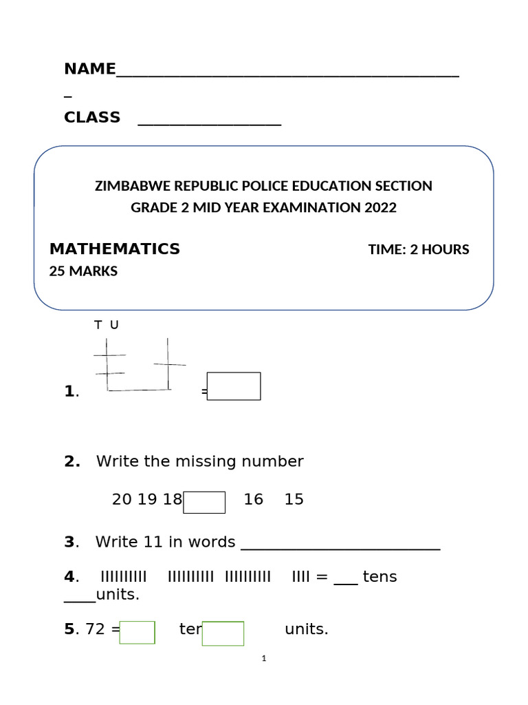 Grade 2 Mathematics Mid Year 2022 Pdf