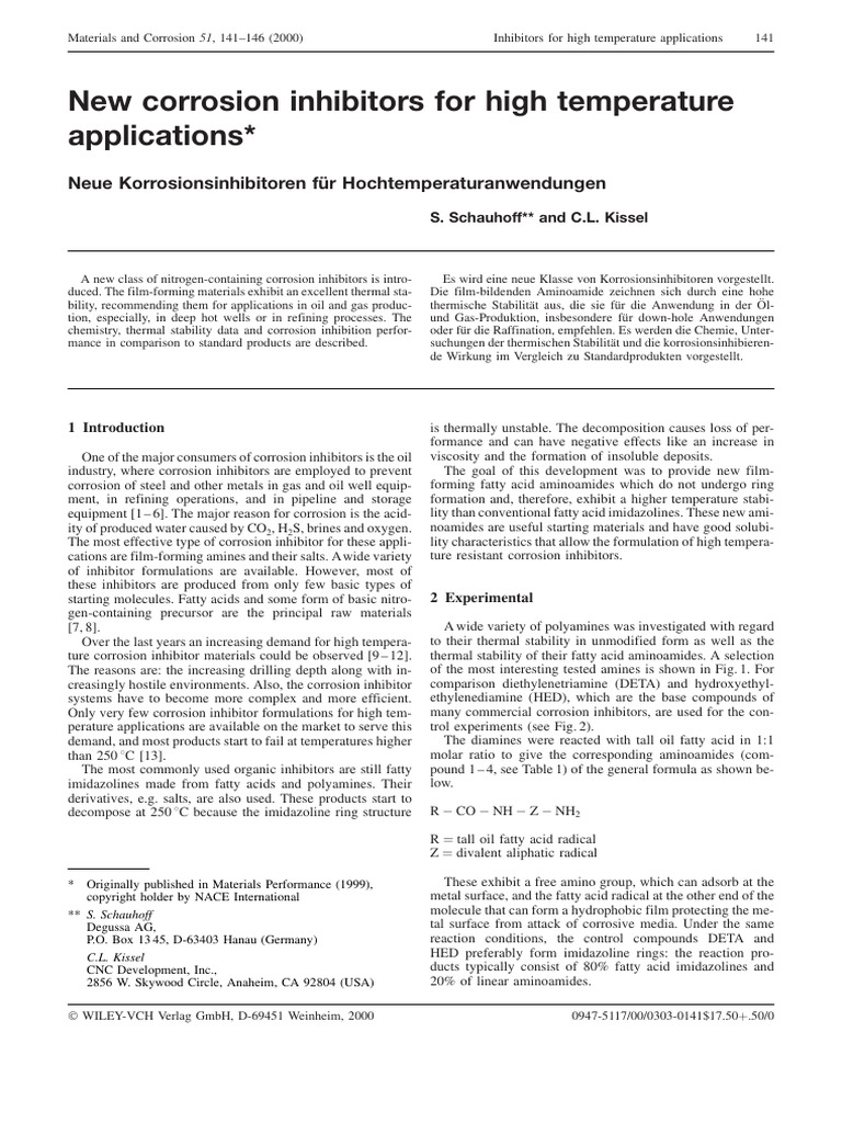 New Corrosion Inhibitors For High Temperature | PDF | Corrosion | Solvent
