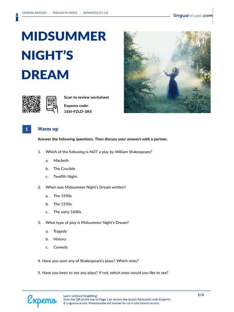 Midsummer Nights Dream British English Student C1 C2 | PDF | A ...