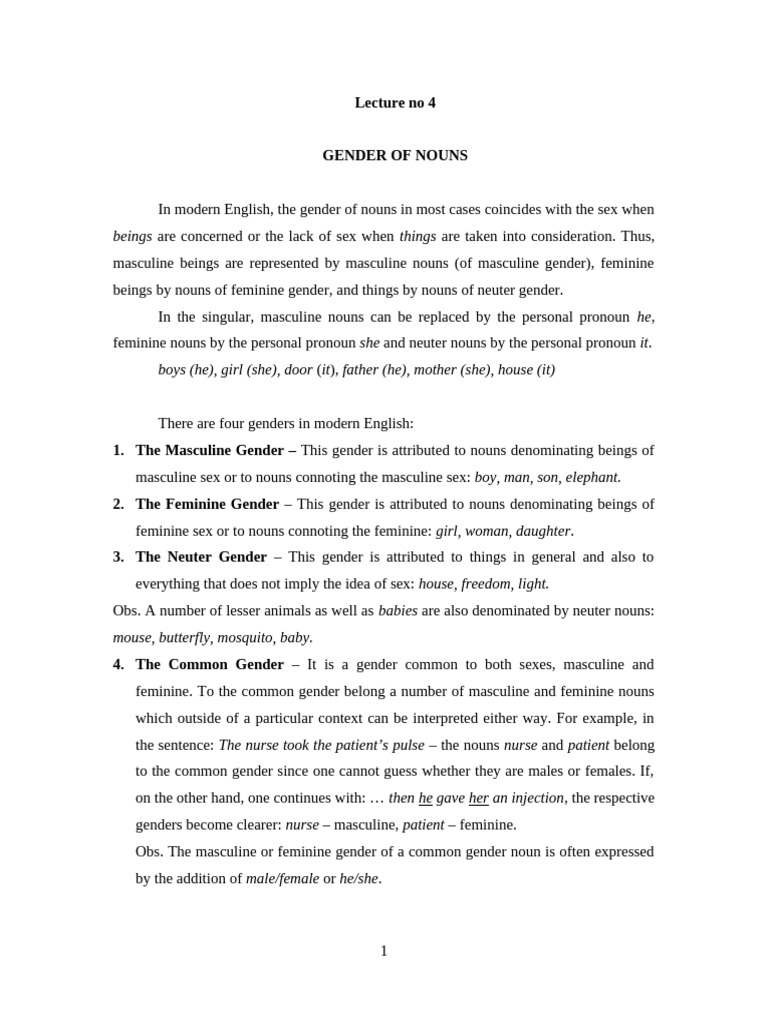 Gender and Declension of Nouns | PDF | Grammatical Gender | Noun