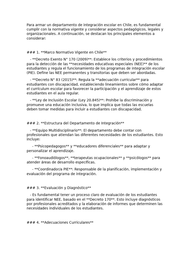 Para Armar Un Departamento de Integración Escolar en Chile | PDF ...