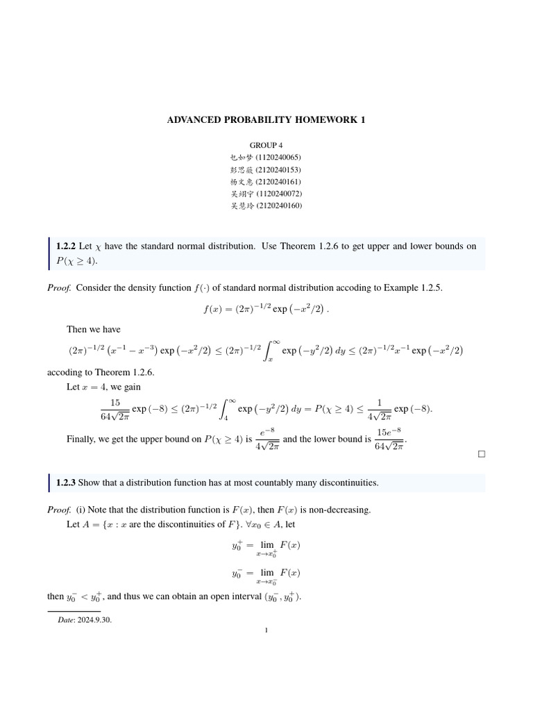 HW1 Group4 Advanced Probability | PDF | Logarithm | Mathematics