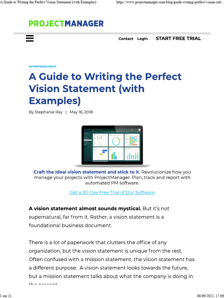 A Guide to Writing the Perfect Vision Statement (with Examples) PDF