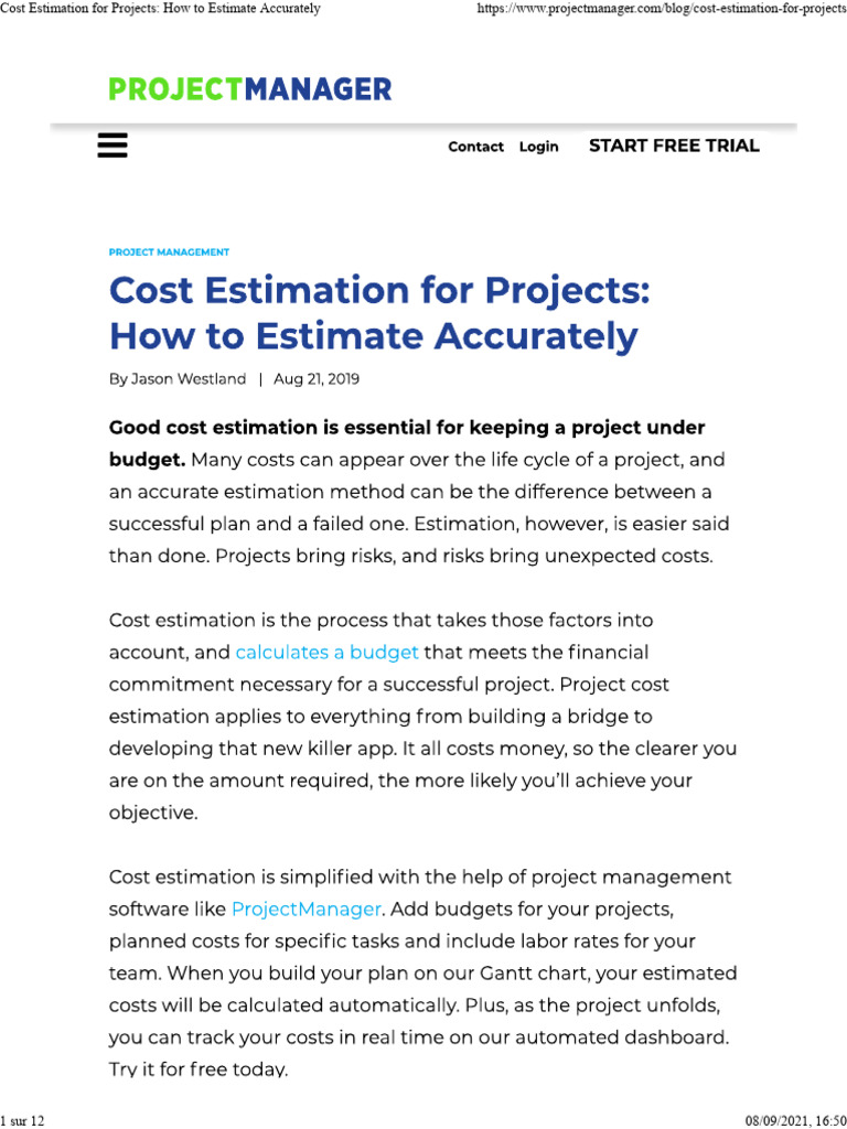 Project Cost Estimation Guide | PDF