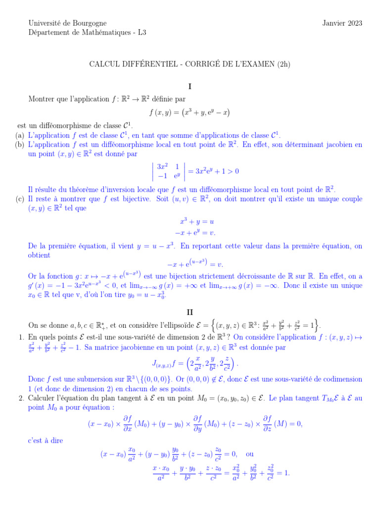 Corrigé d'examen de calcul différentiel | PDF | Concepts mathématiques ...