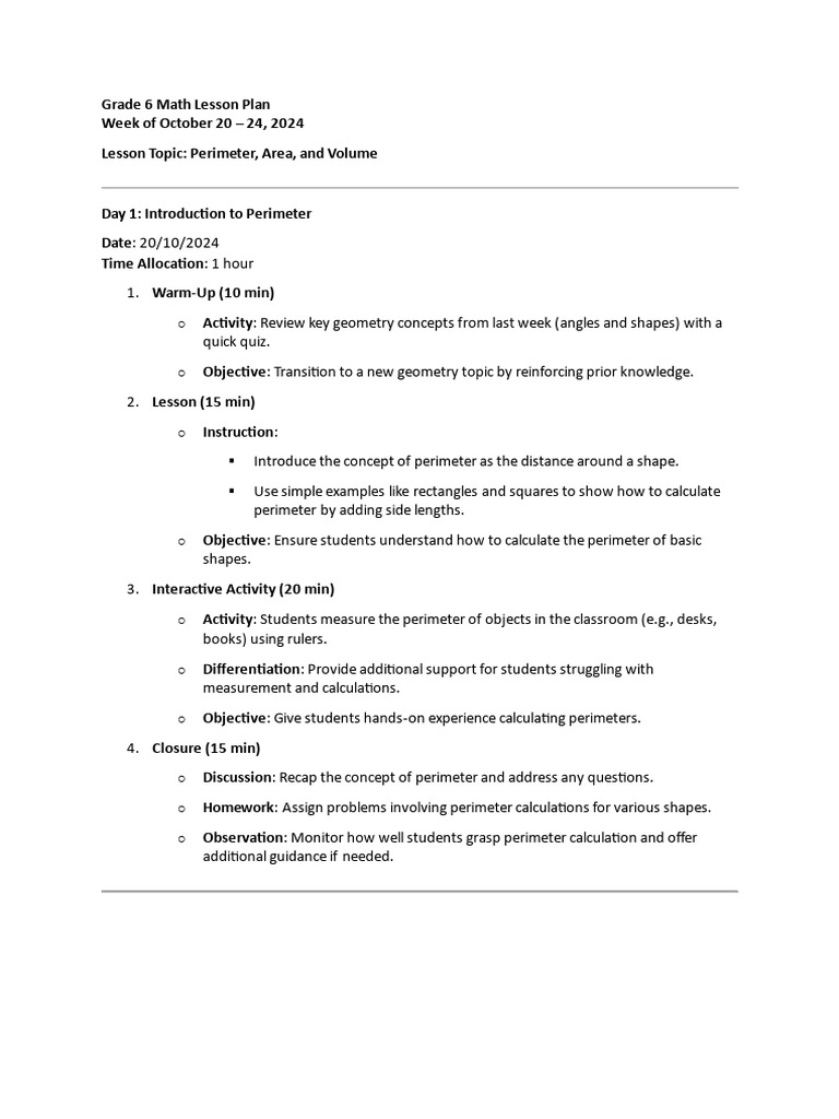 Grade 6 Geometry: Perimeter, Area, Volume | PDF | Area | Volume