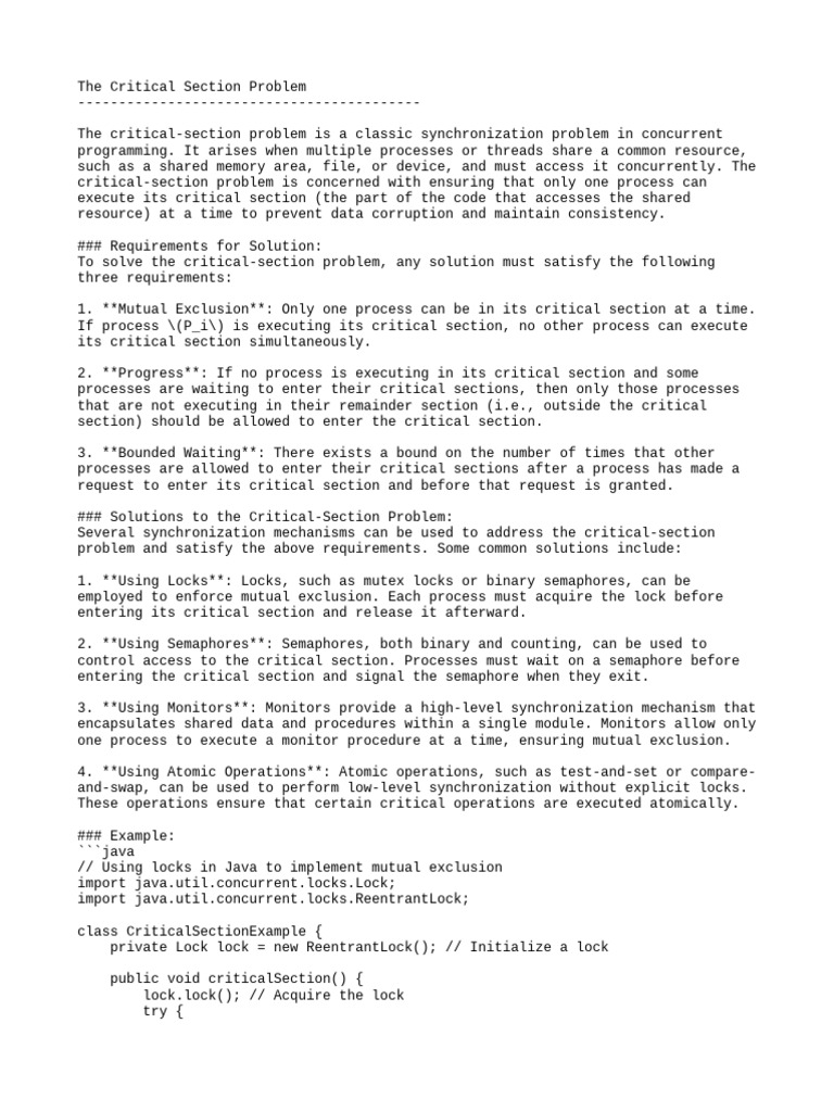Understanding the Critical Section Problem | PDF | Process (Computing ...