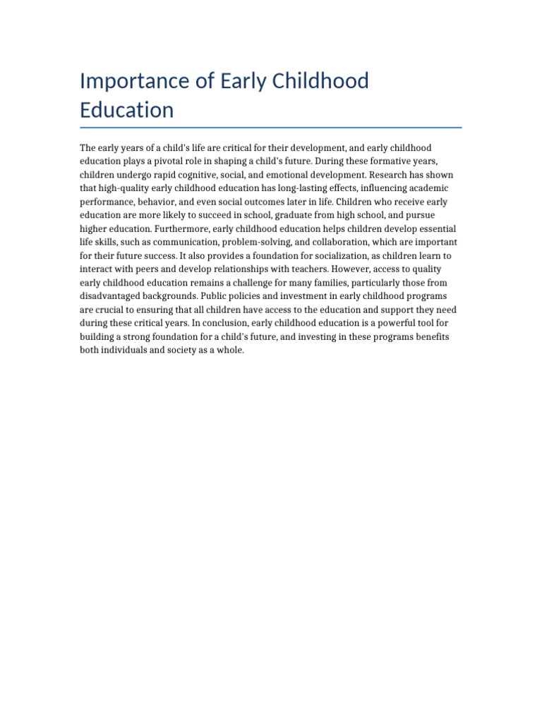 Benefits of Early Childhood Education | PDF