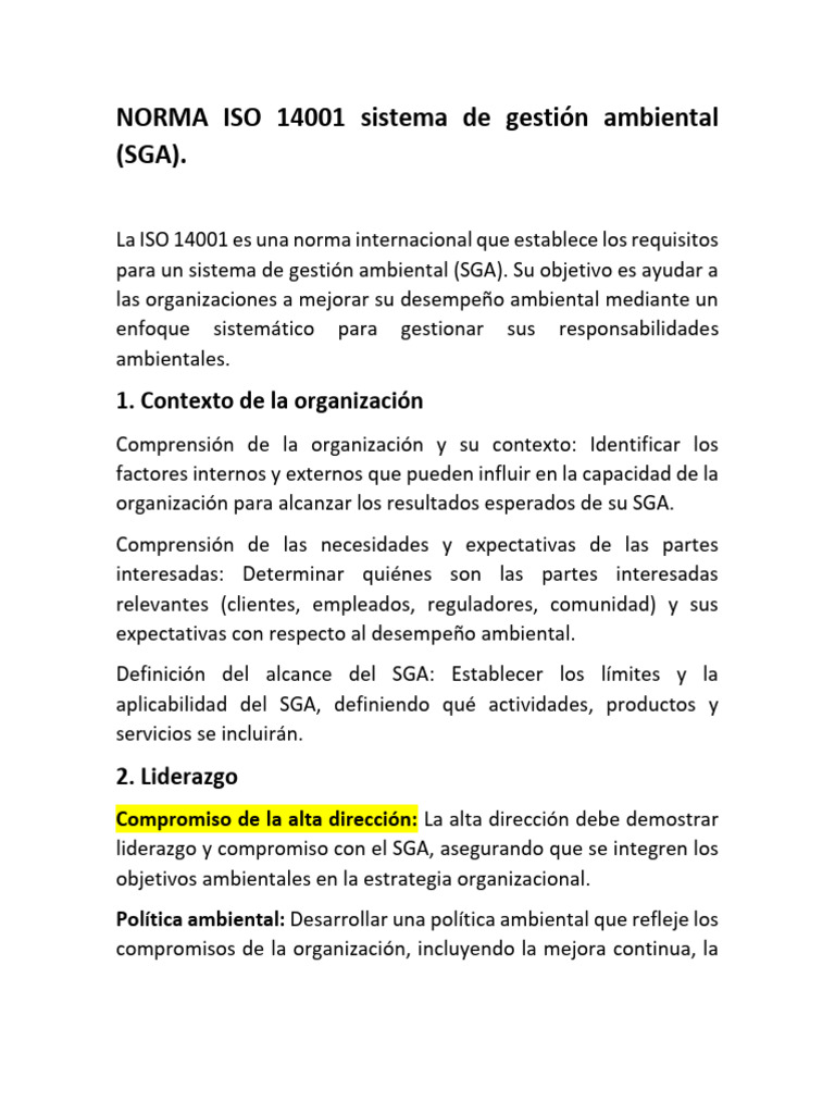 NORMA ISO 14001 Sistema de Gestión Ambiental | PDF | Planificación ...