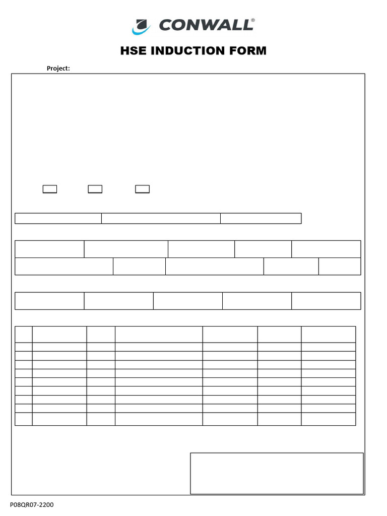 HSE Induction Form for Project P08QR07-2200 | PDF | Personal Protective ...