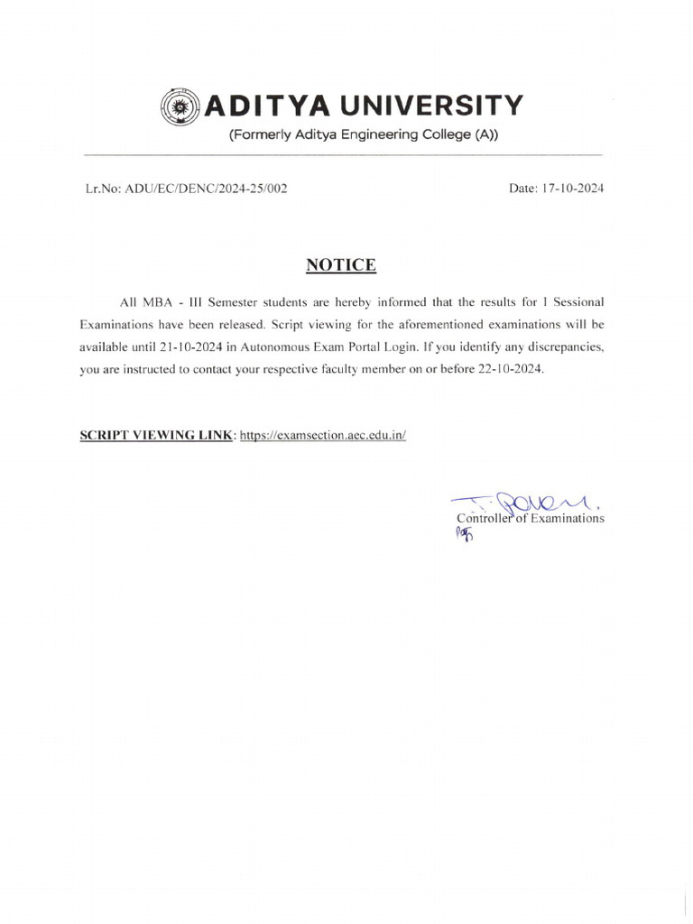 MBA - III Semester (AR19) I Sessional Script View Notice | PDF