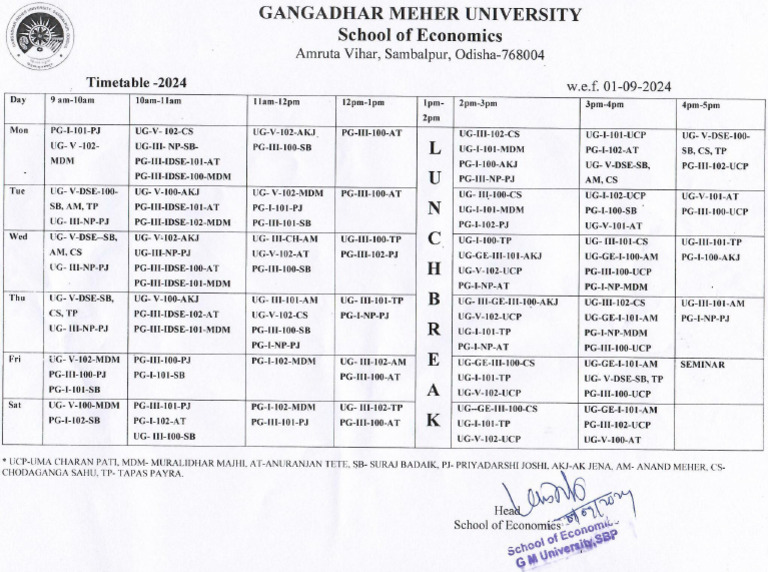 Timetable Odd 2024-25 | PDF