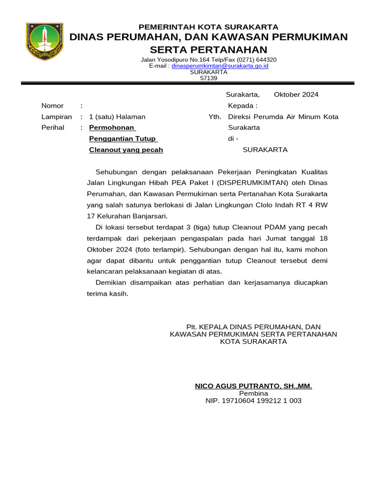 Permohonan Penggantian Tutup Cleanout | PDF