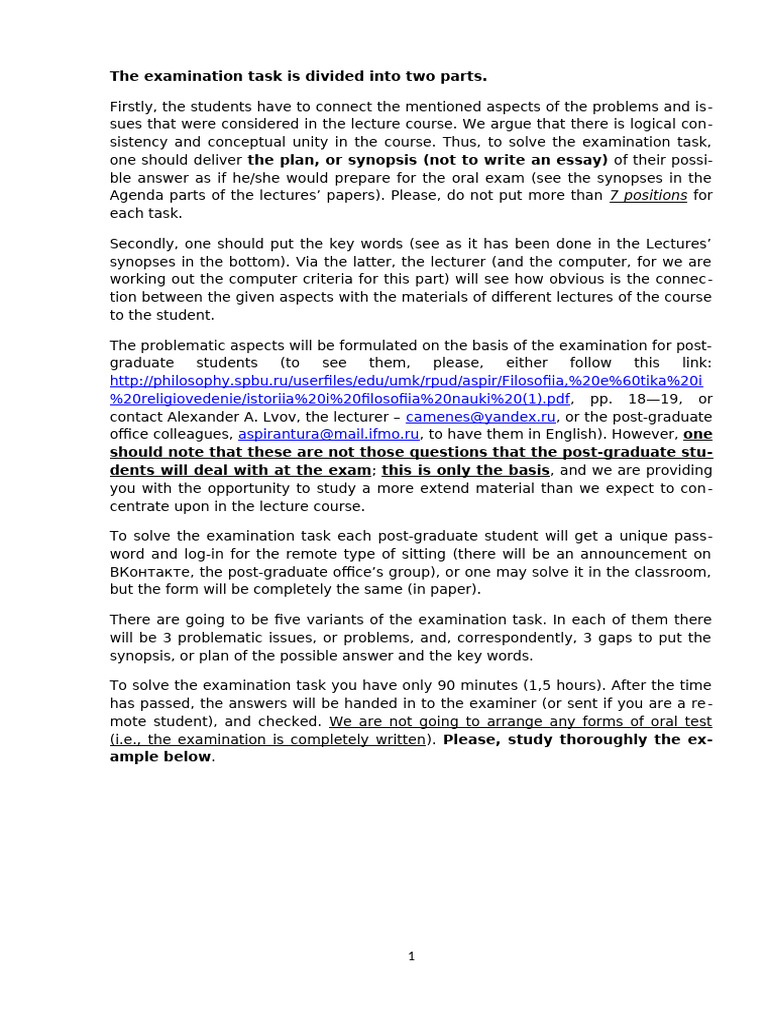 Postgraduate Exam Task Guidelines | PDF | Science