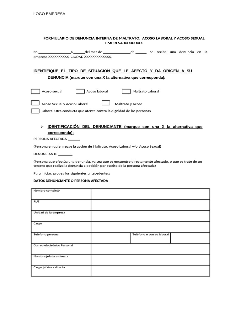 Formulario de Denuncia de Acoso Laboral | PDF | Acoso sexual
