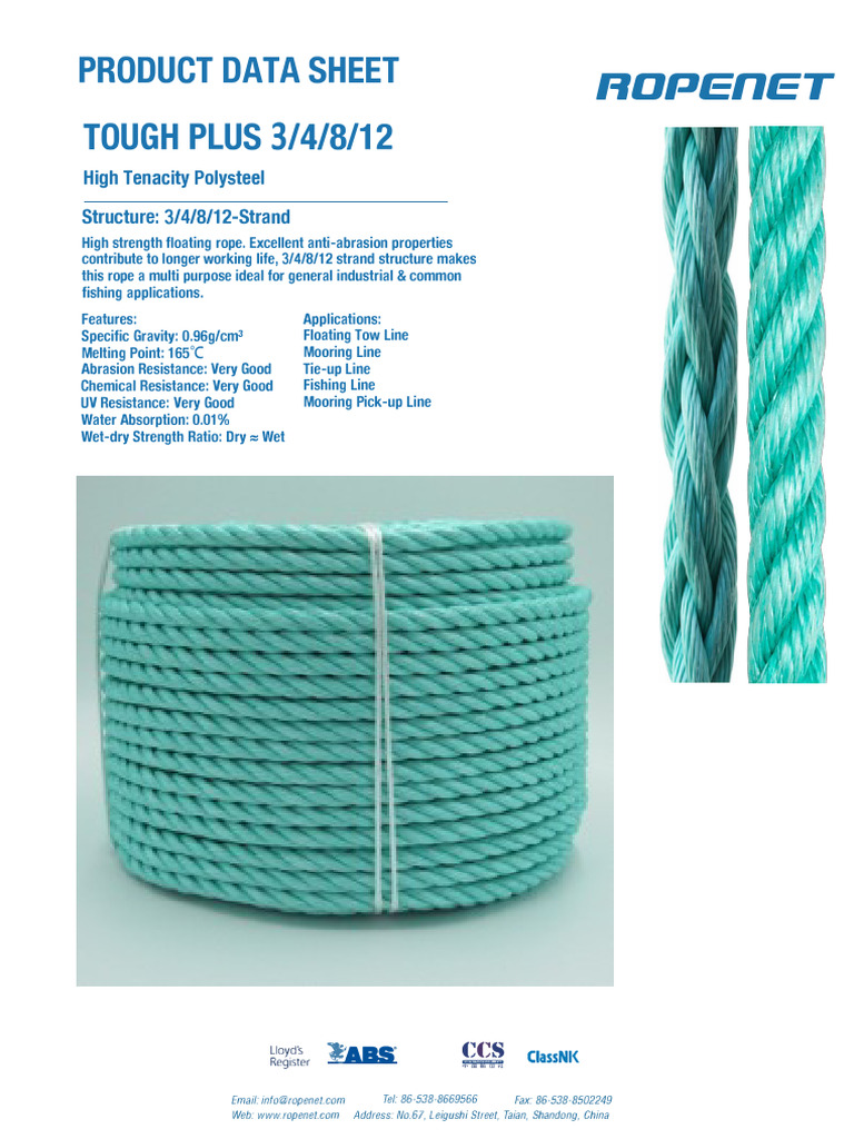 Tough Plus 3 4 8 12 - Ropenet | PDF | Rope | Materials
