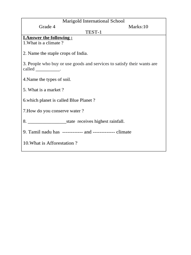 Grade 4 Environmental Science Tests | PDF