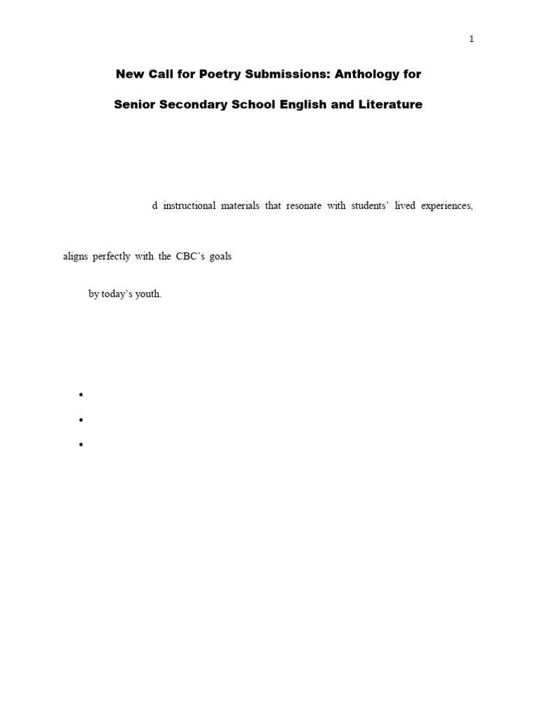 CBC Poetry Anthology Submission Call | PDF | Poetry