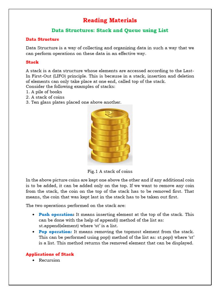 XII Data Structure Reading Material | PDF | Queue (Abstract Data Type ...