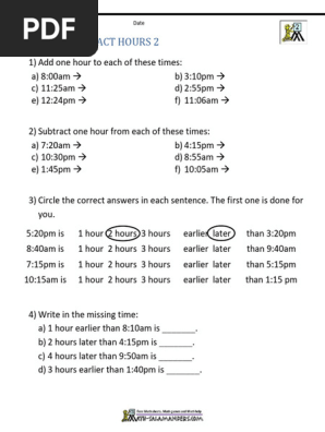 Adding And Subtracting Time Worksheets Subtraction Facts | EdBoost