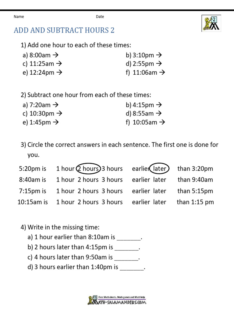 Time Addition and Subtraction Worksheet | PDF