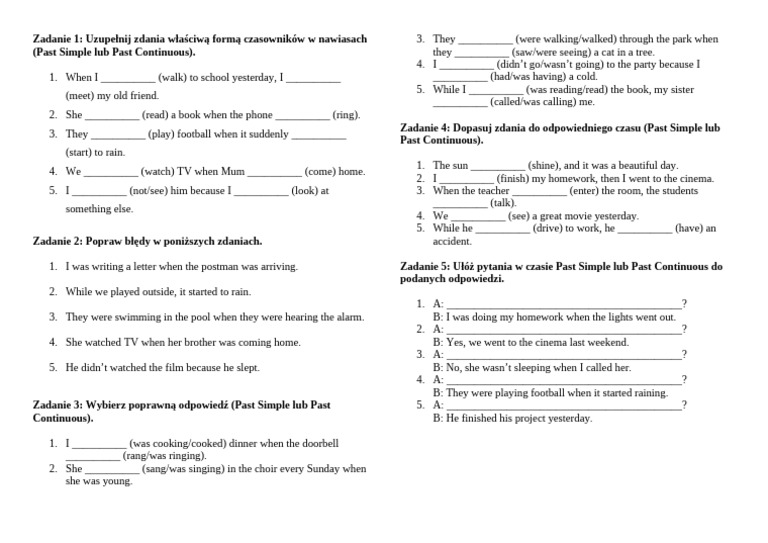 ćwiczenia Past Simple I Continuous past simple i continous | PDF