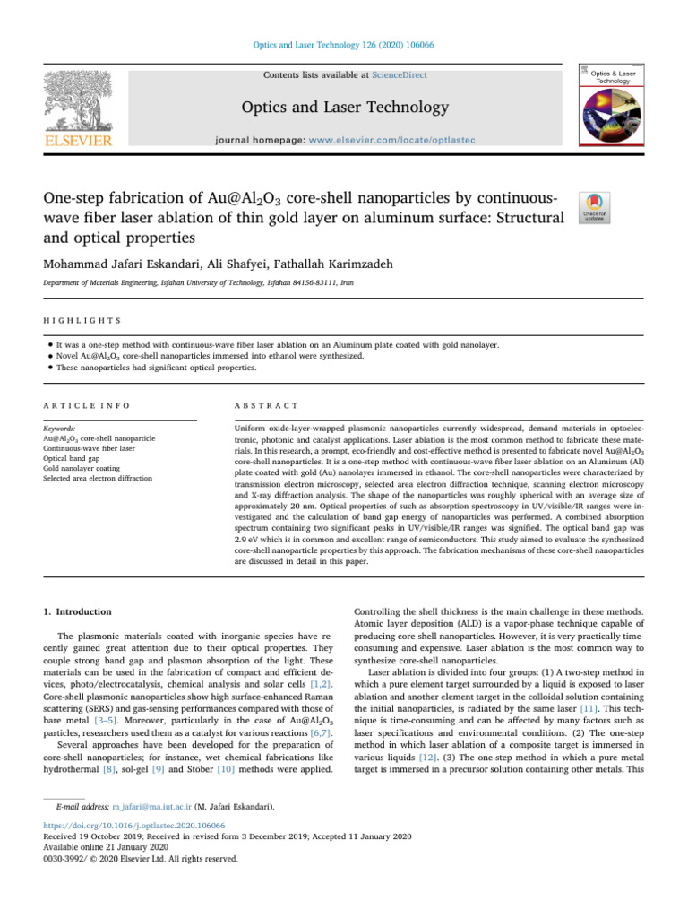 Laser-Fabricated Au@Al2O3 Nanoparticles | PDF | Nanoparticle | Laser