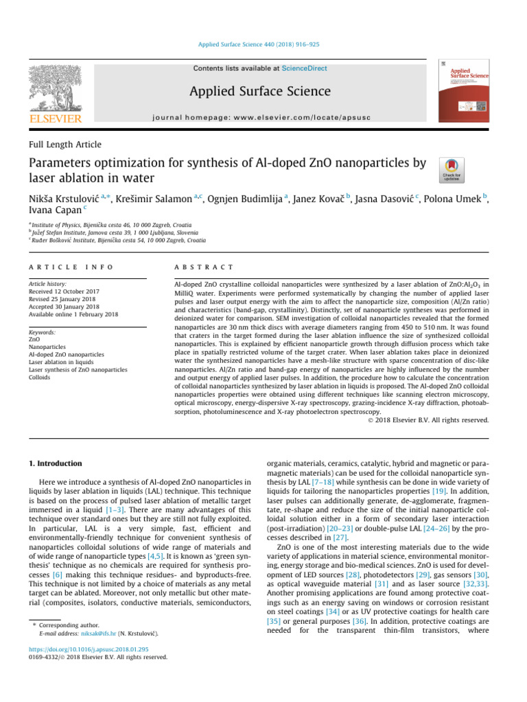 Parameters Optimization For Synthesis of Al-Doped ZnO Nanoparticles by ...