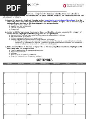Semester Calendar Assignment - Word Doc