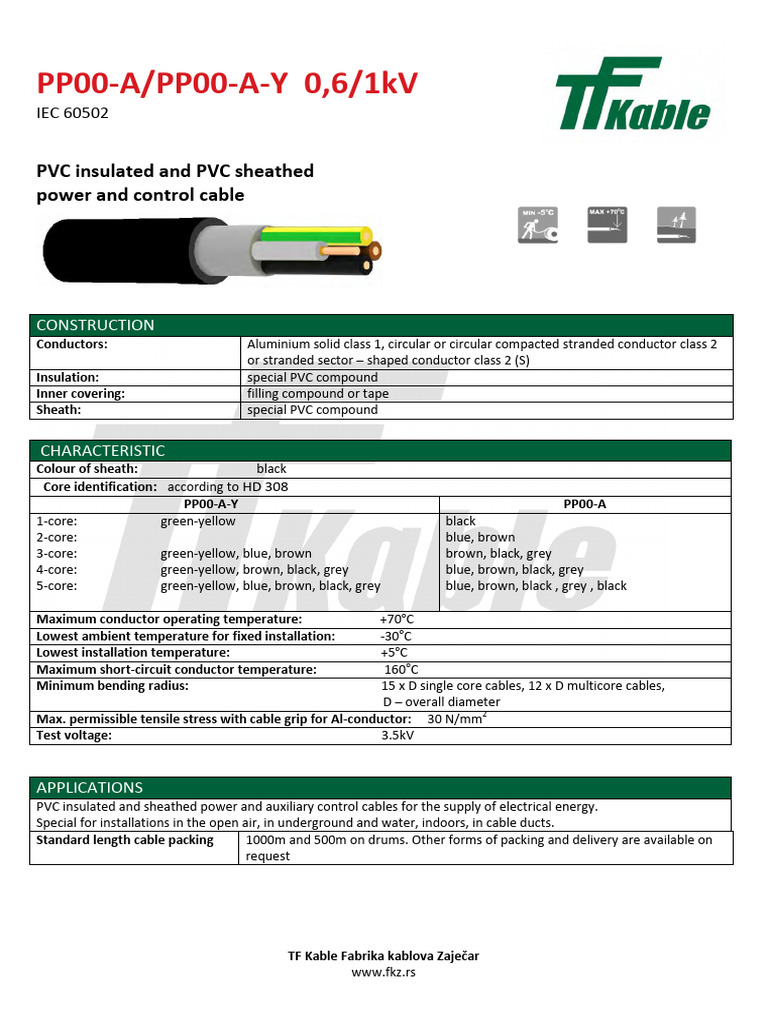 PP00-A Power Cable Specifications | PDF | Electrical Conductor ...