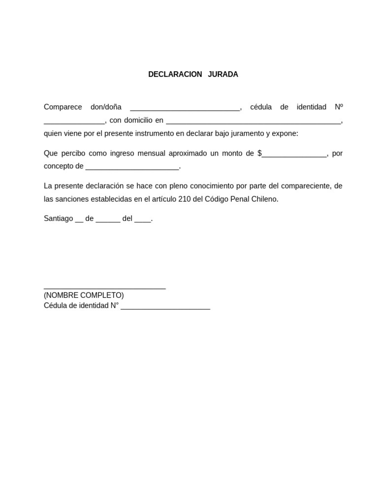 Modelo Declaracion Jurada de Ingresos | PDF