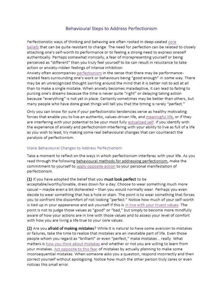 Behavioural Steps To Address Perfectionism | PDF | Perfectionism ...