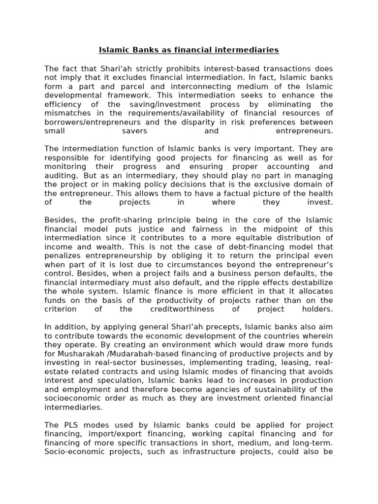 Islamic Banks As Financial Intermediaries-1 | PDF | Islamic Banking And ...