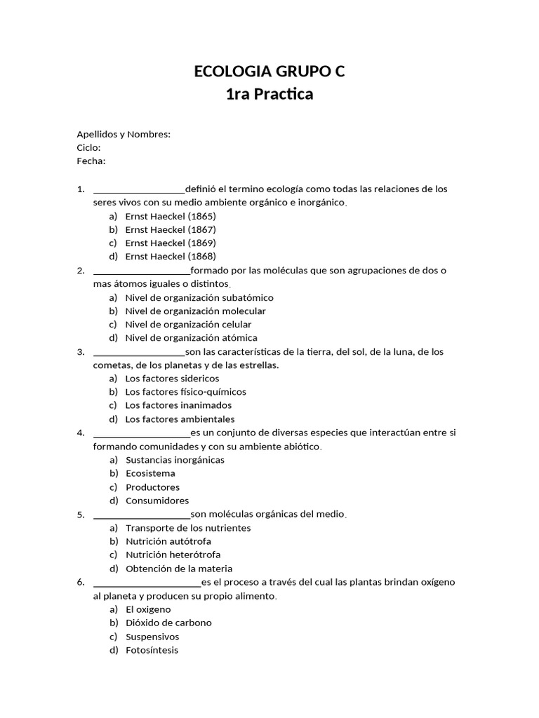 Practica 1 de Ecologia | PDF | Ecología | Entorno natural