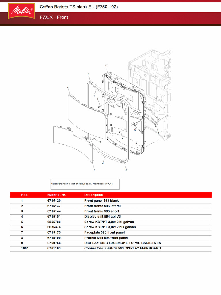 Melitta Cafeo Barista Technical Specs Parts List PDF — free download