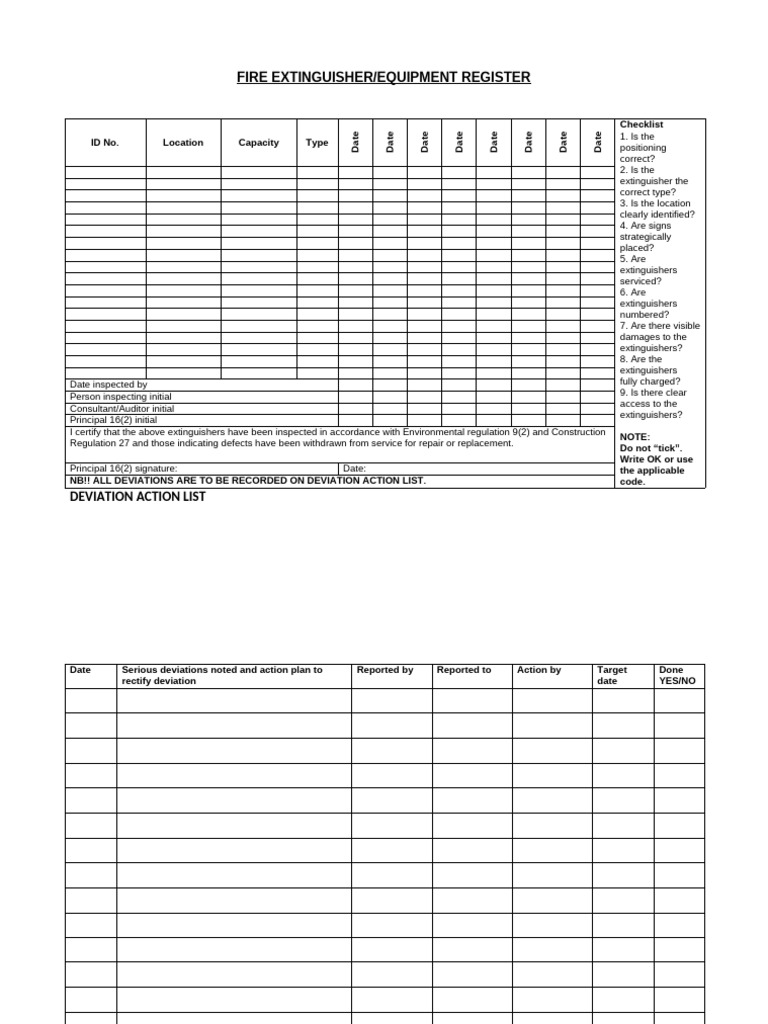 Fire Extinguisher Inspection Register | PDF
