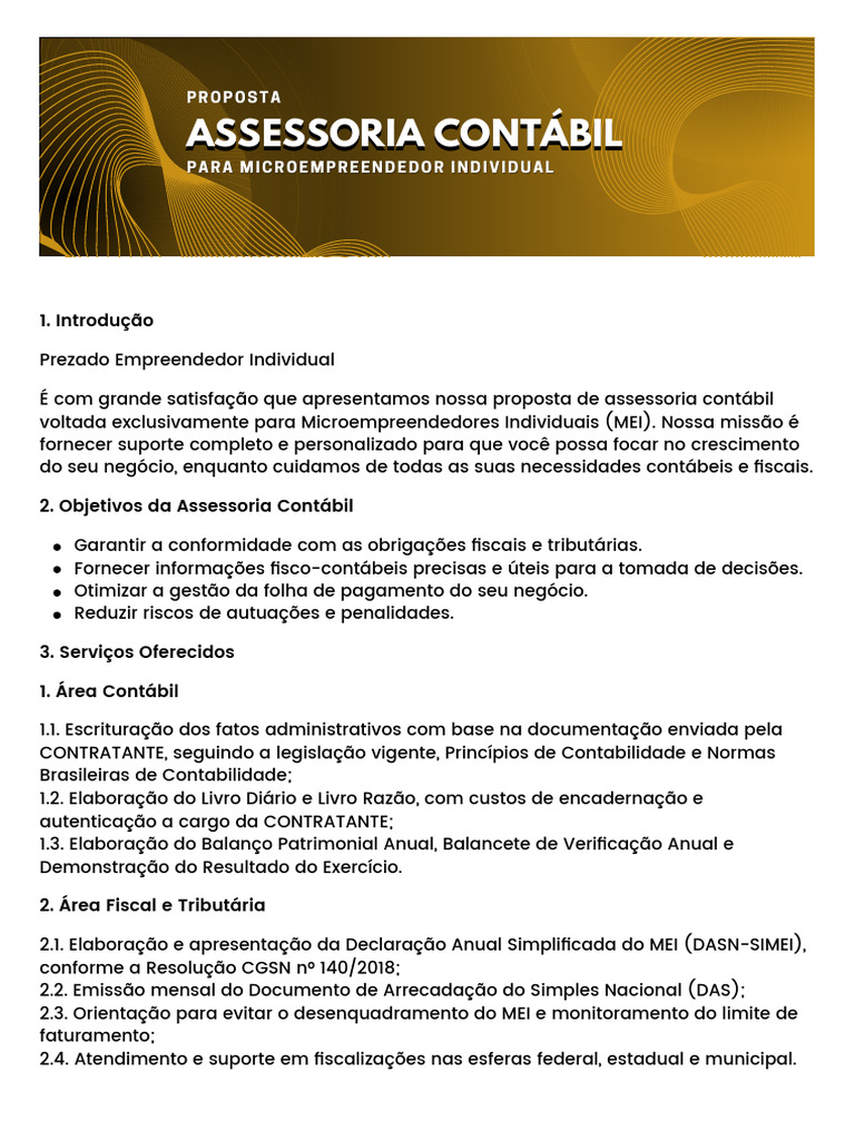 Proposta de Assessoria Contábil para MEI | PDF | Contabilidade ...