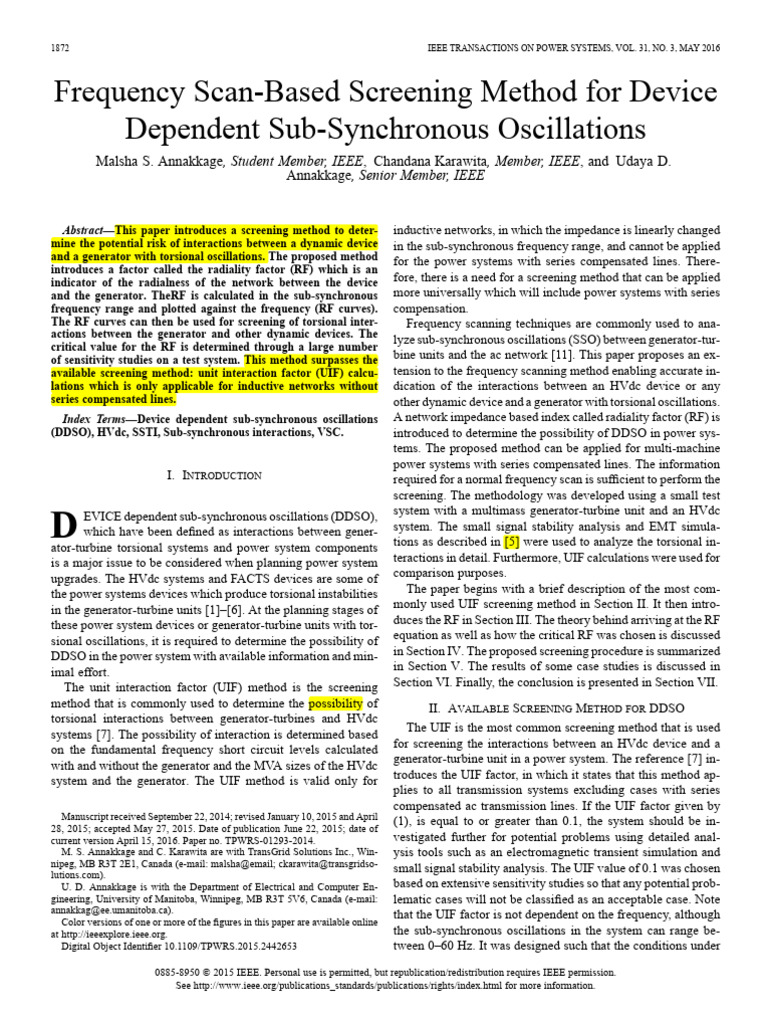 Frequency Scan-Based Screening Method For Device Dependent Sub ...