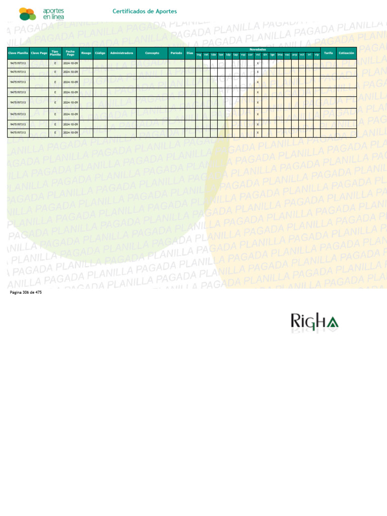 Certificado de Aportes RIGHA S.A.S. | PDF | Economias | Business