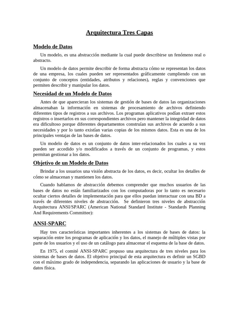 Arquitectura de Tres Niveles en Bases de Datos | PDF | Bases de datos ...