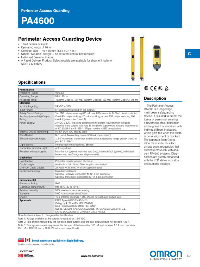 PA4600 Perimeter Access Guarding Specs | PDF