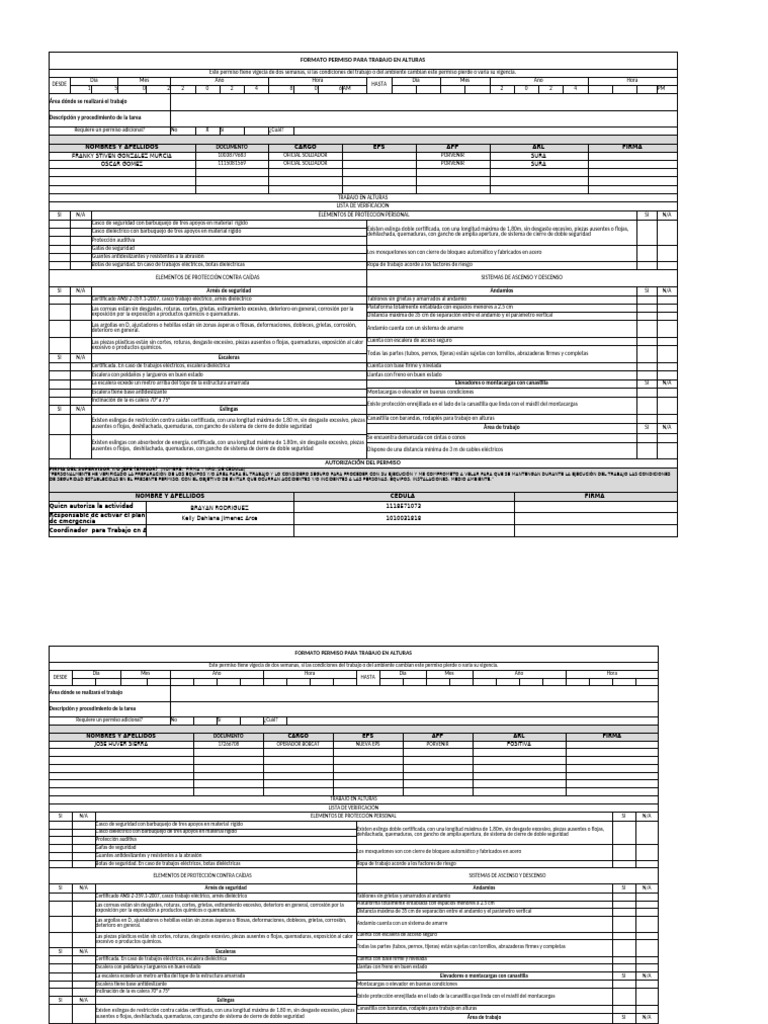 Formato Permiso T.A - Resol 4272 de 2021 | PDF | Escalera | Máquina ...