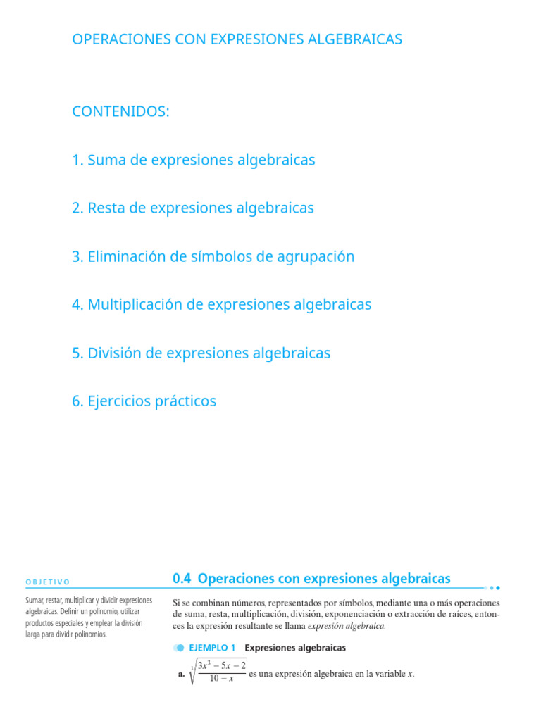 Operaciones con Expresiones Algebraicas | PDF | División (Matemáticas ...