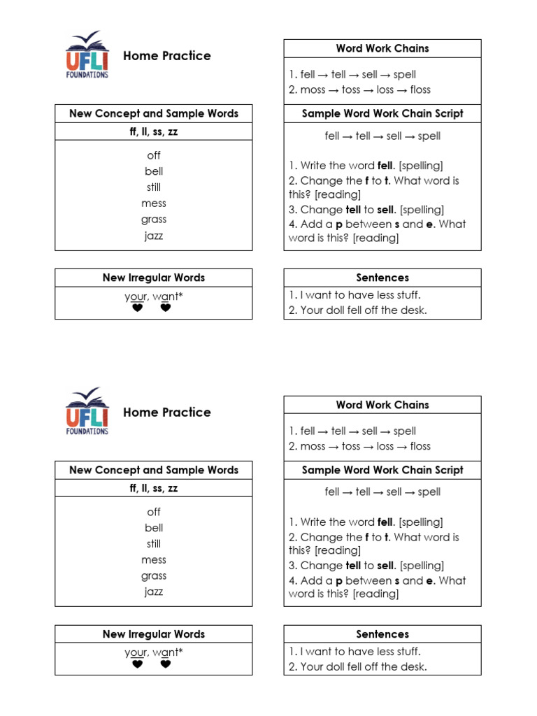 UFLI Lesson 42 Home Practice Guide | PDF
