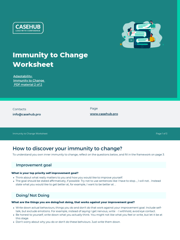 Immunity to Change Worksheet PDF Goal Fear