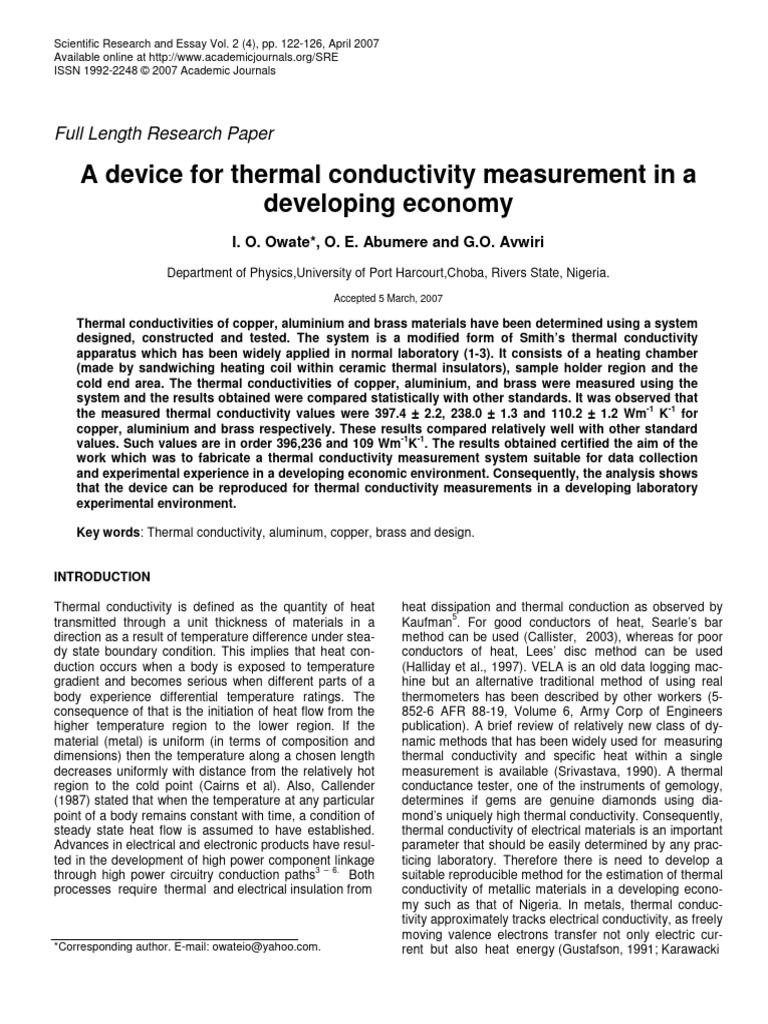 Thermal Conductivity Measurement Device | PDF | Electrical Resistivity ...
