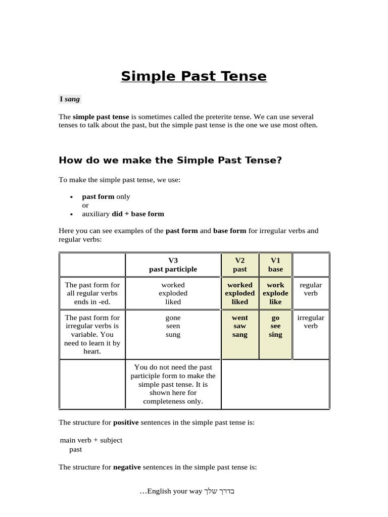 Past Simple Explanation | PDF | Grammatical Tense | Verb