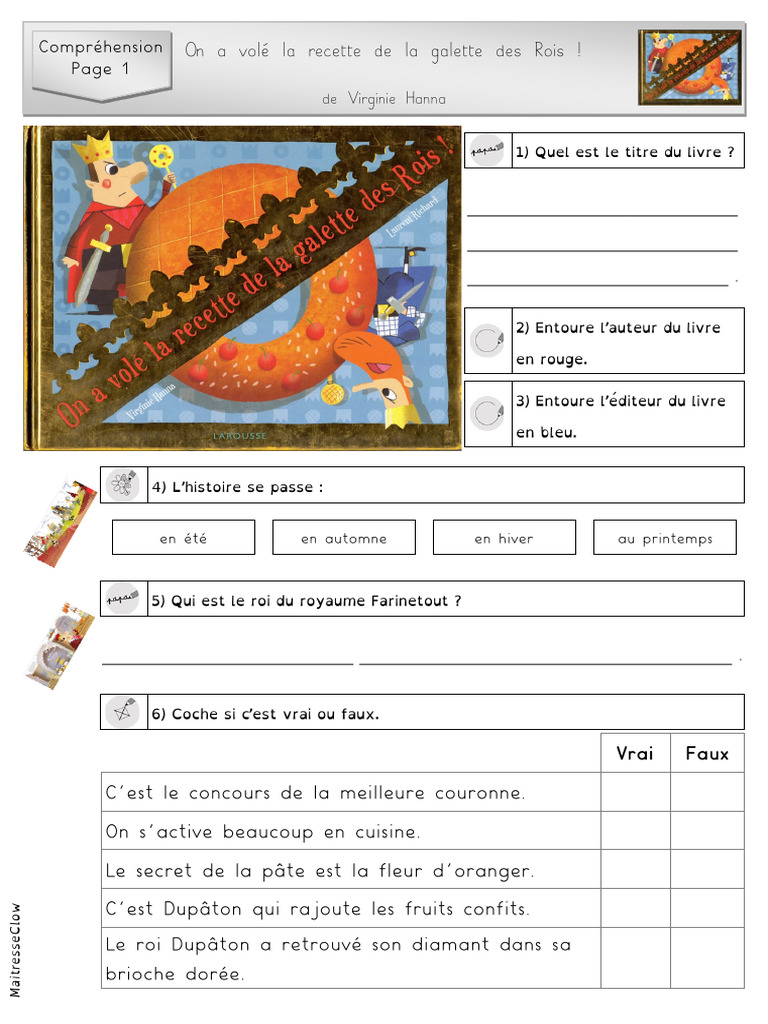 Fiches de Comprehension On A Vole La Recette de La Galette Des Rois ...