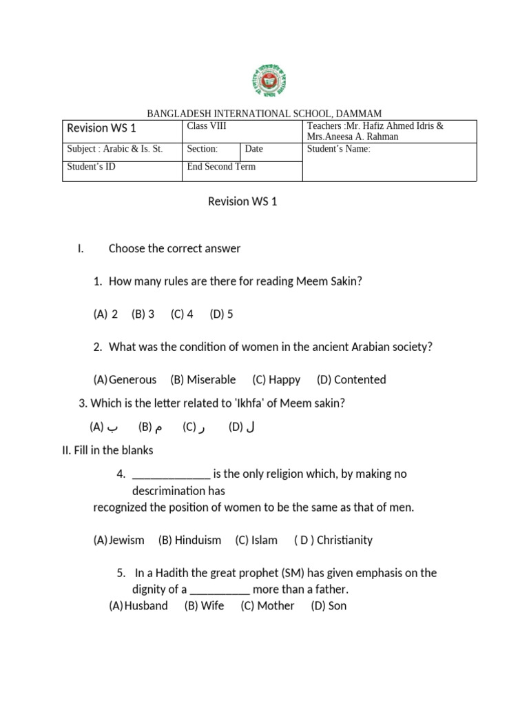 Revision Practice 1 | PDF | Religious Faiths | Abrahamic Religions
